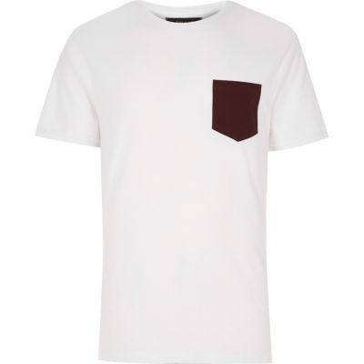 White textured chest pocket t-shirt